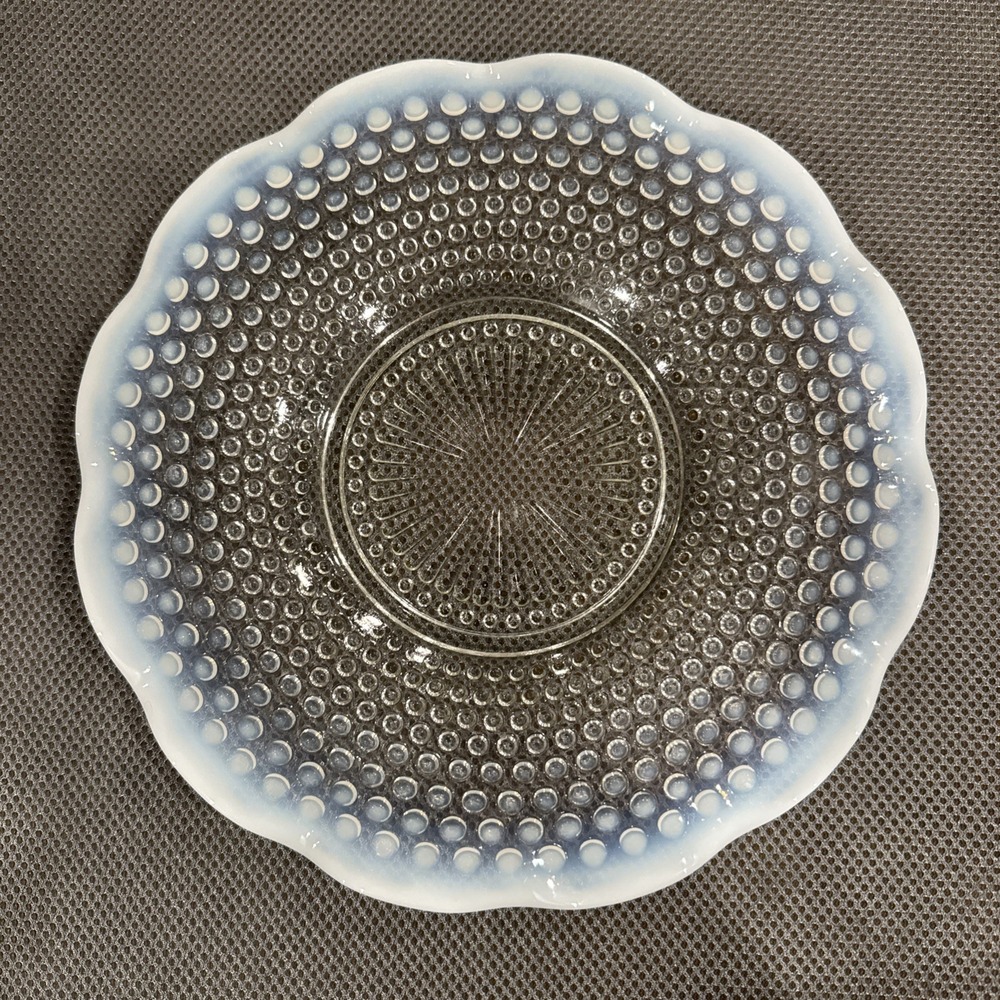 Anchor Hocking Opalescent Hobnail Moonstone White Ruffled sandwich Plate 10.5"